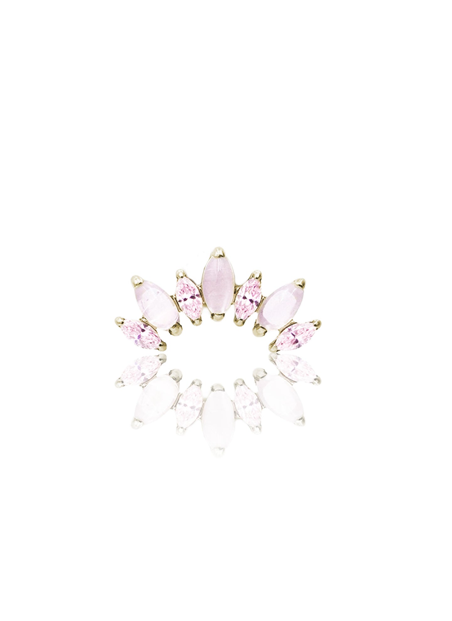 Kolczyk do ucha "Cluster pink zirconia stone" - złoty tytanowy labret z cyrkoniami i różowym jadeitem