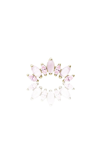 Kolczyk do ucha "Cluster pink zirconia stone" - złoty tytanowy labret z cyrkoniami i różowym jadeitem