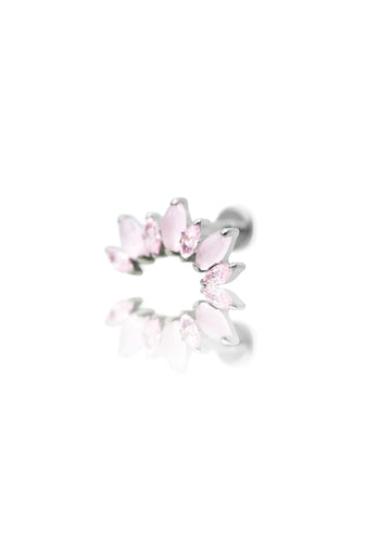 Kolczyk do ucha "Cluster pink zirconia stone" - tytanowy labret z cyrkoniami i różowym jadeitem
