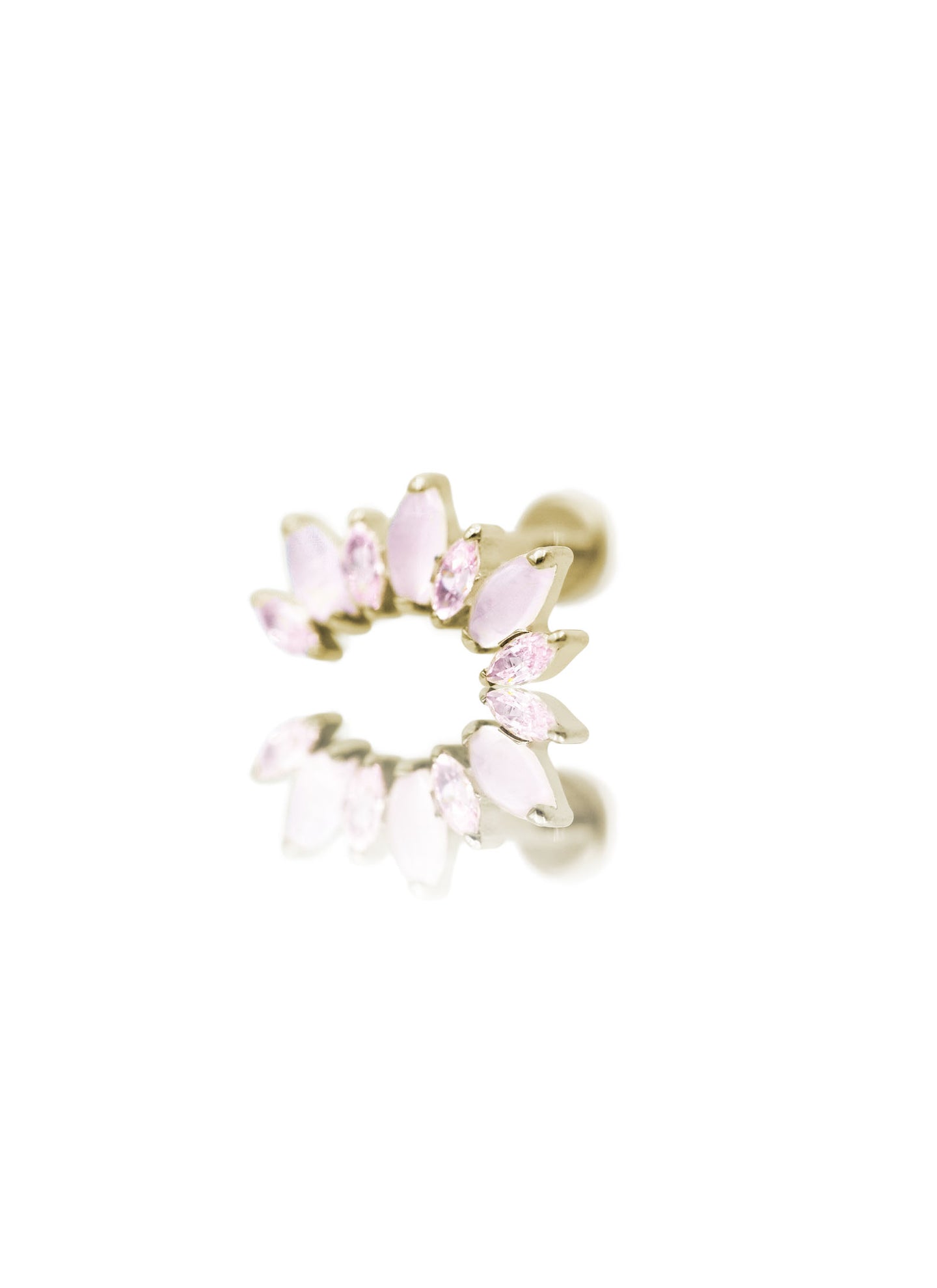 Kolczyk do ucha "Cluster pink zirconia stone" - złoty tytanowy labret z cyrkoniami i różowym jadeitem