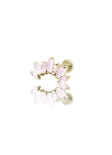 Kolczyk do ucha "Cluster pink zirconia stone" - złoty tytanowy labret z cyrkoniami i różowym jadeitem