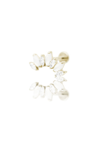 Kolczyk do ucha "Cluster pearl white" - złoty tytanowy labret z cyrkoniami i masą perłową