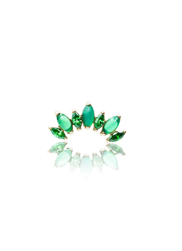 Kolczyk do ucha "Cluster sparkle green stone" - złoty tytanowy labret z cyrkoniami i zielonym onyksem