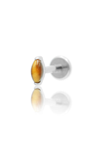 Kolczyk do ucha "1 long stone tiger eye" – tytanowy labret w kształcie łezki z tygrysiem okiem