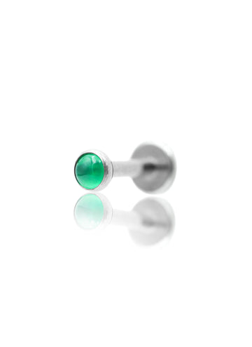 Kolczyk do ucha "1 stone green" - tytanowy labret w kształcie koła z zielonym onyksem