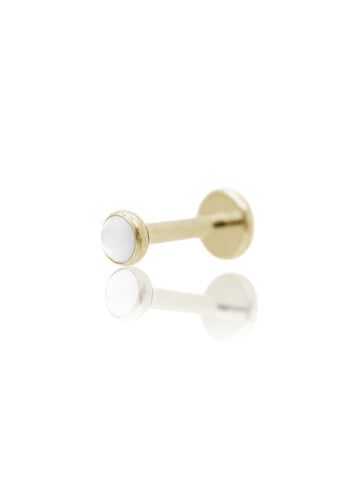 Earring "1 stone pearl white" - anodized titanium labret with stones