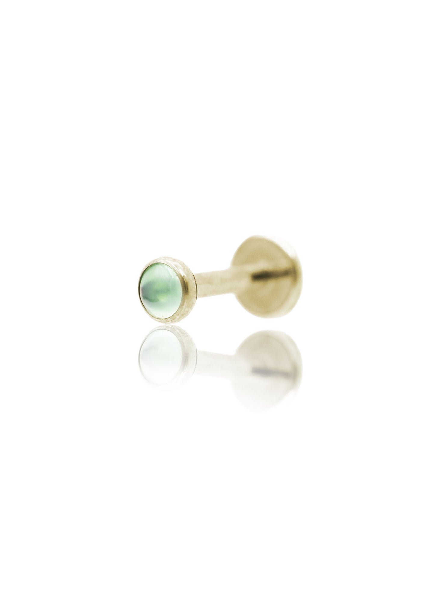 Kolczyk do ucha "1 stone light green" - złoty tytanowy labret w kształcie koła z awenturynem