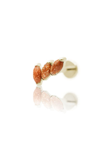 Kolczyk do ucha "3 stone sandstone" – złoty tytanowy labret z goldstone