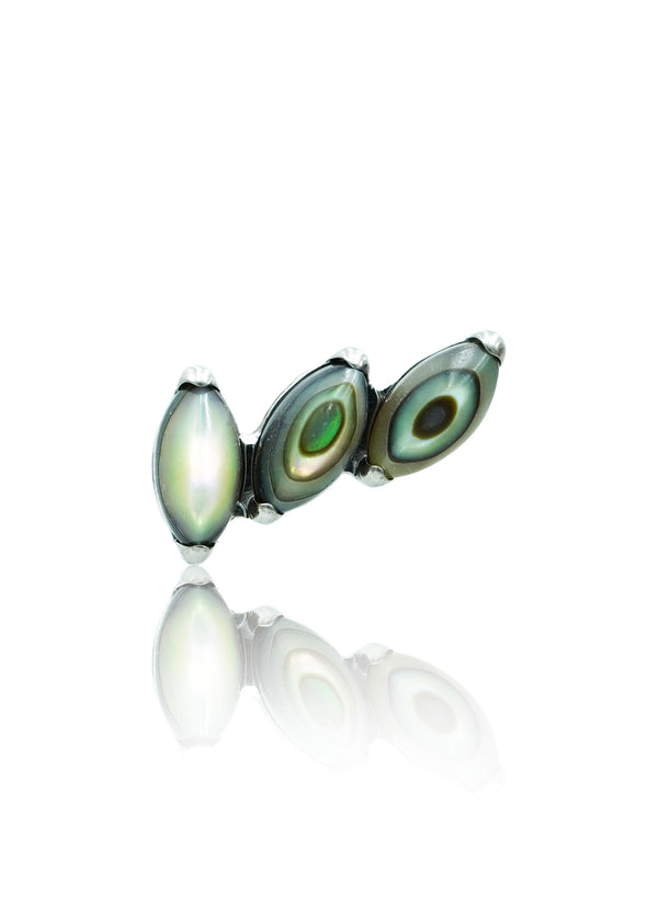 Kolczyk do ucha "3 stone peacock" – tytanowy labret z muszlą abalone