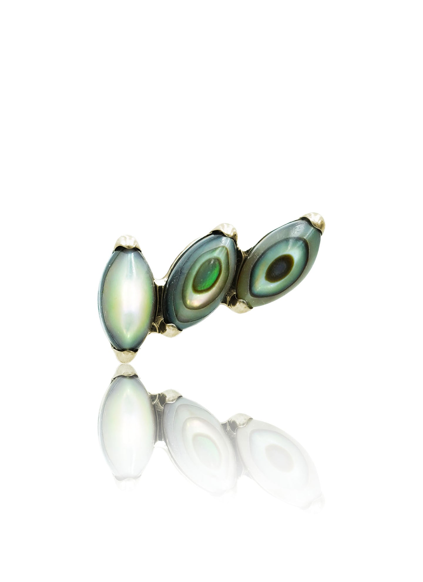 Kolczyk do ucha "3 stone peacock" – złoty tytanowy labret z muszlą abalone