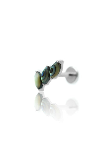 Kolczyk do ucha "3 stone peacock" – tytanowy labret z muszlą abalone