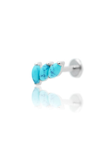 Kolczyk do ucha "3 stone blue" – tytanowy labret z turkusem