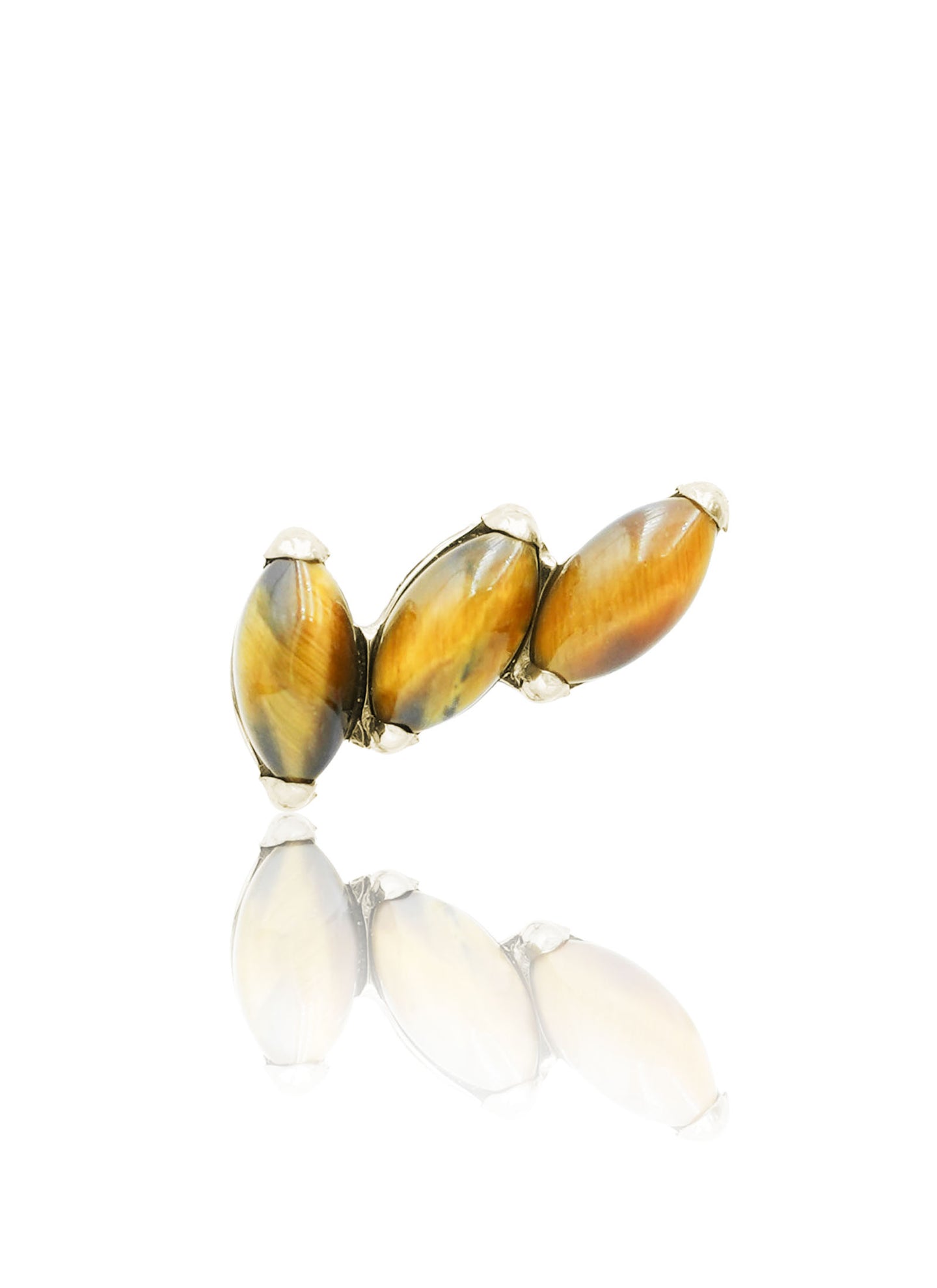 Kolczyk do ucha "3 stone tiger eye" – złoty tytanowy labret z tygrysim okiem