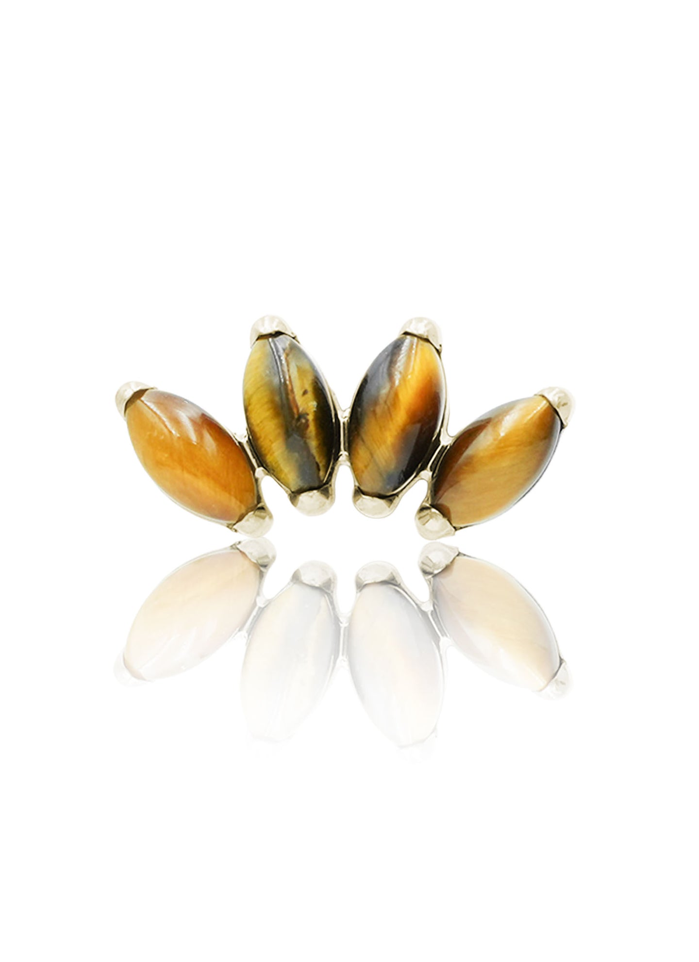 Kolczyk do ucha "4 stone tiger eye" – złoty tytanowy labret z tygrysim okiem