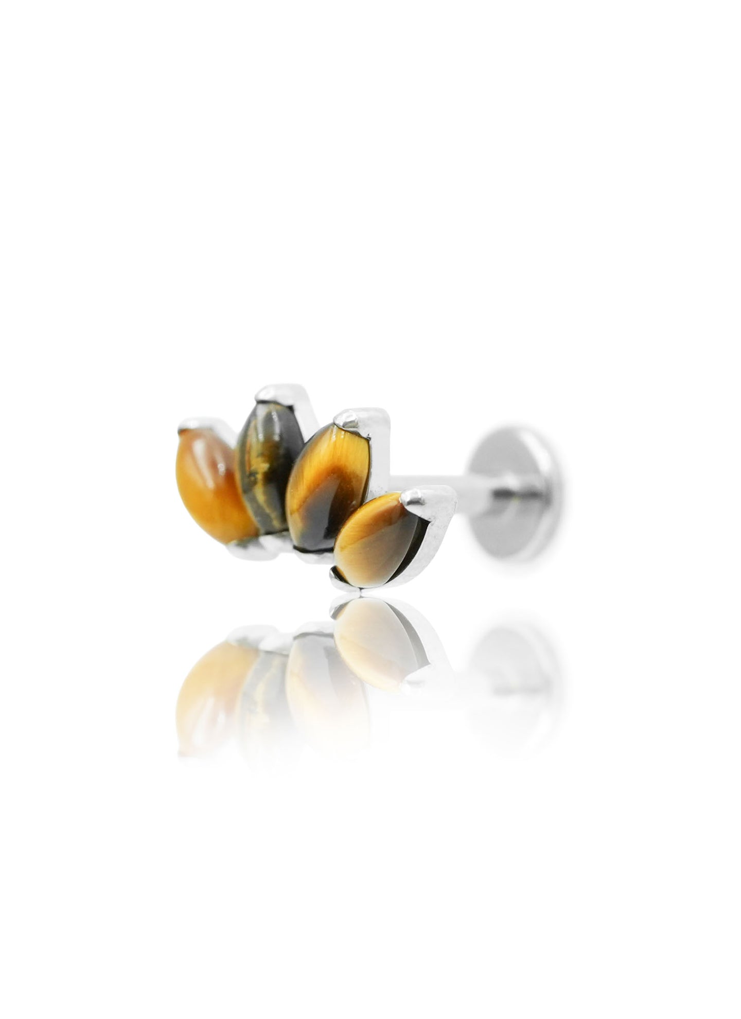 Kolczyk do ucha "4 stone tiger eye" – tytanowy labret z tygrysim okiem