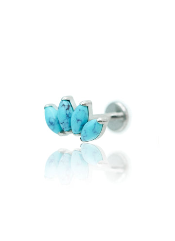 Kolczyk do ucha "4 stone blue" – tytanowy labret z turkusem