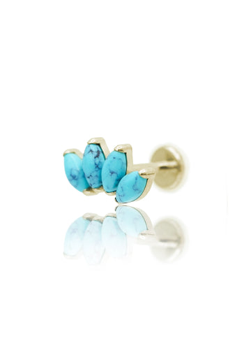 Kolczyk do ucha "4 stone blue" – złoty tytanowy labret z turkusem