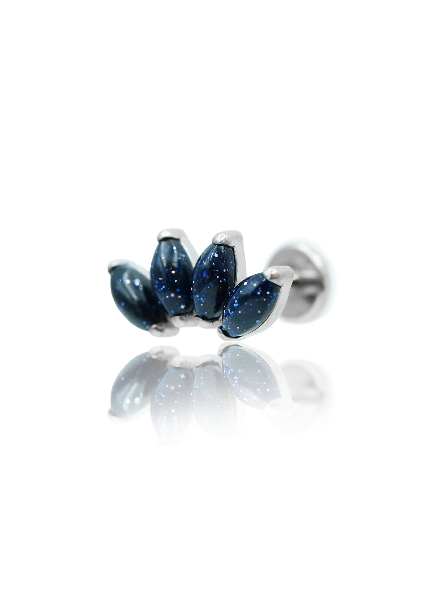 Kolczyk do ucha "4 stone galaxy" – tytanowy labret z blue goldstone