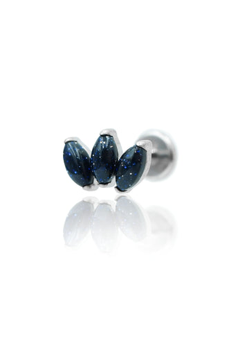 Kolczyk do ucha "straight 3 stone galaxy" – tytanowy labret z blue goldstone