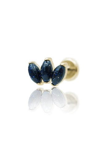 Kolczyk do ucha "straight 3 stone galaxy" – złoty tytanowy labret z blue goldstone (Kopia)