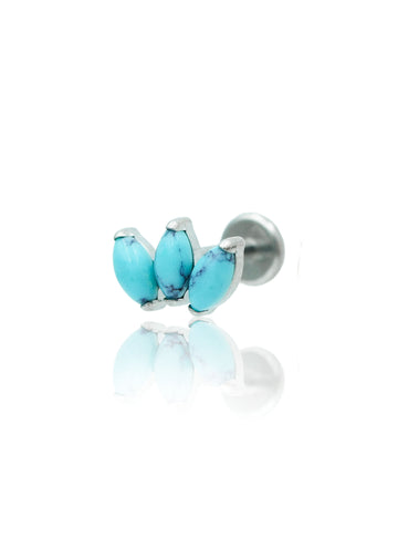 Kolczyk do ucha "straight 3 stone blue" – tytanowy labret z turkusem