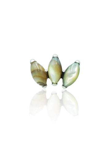 Kolczyk do ucha "straight 3 stone peacock" – tytanowy labret z muszlą abalone