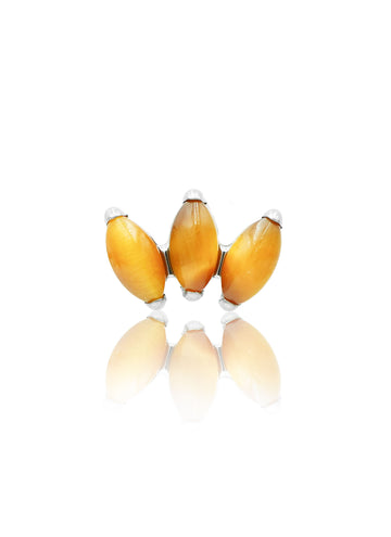 Kolczyk do ucha "straight 3 stone tiger eye" – tytanowy labret z tygrysim okiem