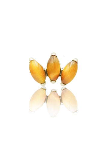 Kolczyk do ucha "straight 3 stone tiger eye" – złoty tytanowy labret z tygrysim okiem