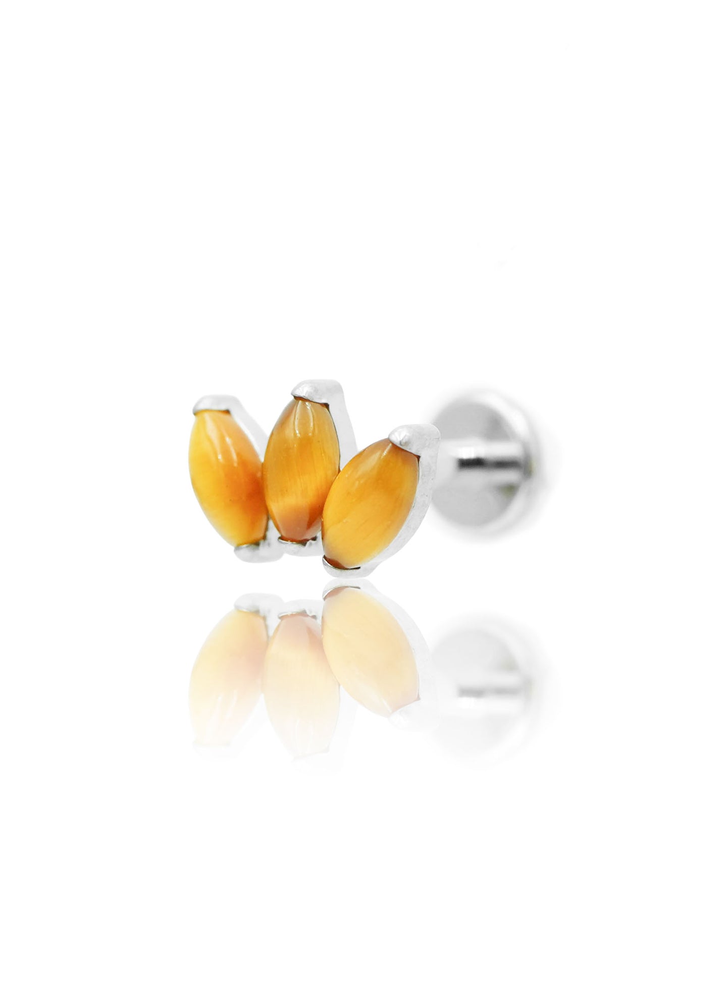 Kolczyk do ucha "straight 3 stone tiger eye" – tytanowy labret z tygrysim okiem