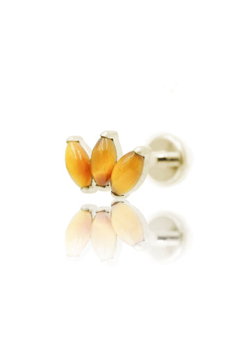 Kolczyk do ucha "straight 3 stone tiger eye" – złoty tytanowy labret z tygrysim okiem