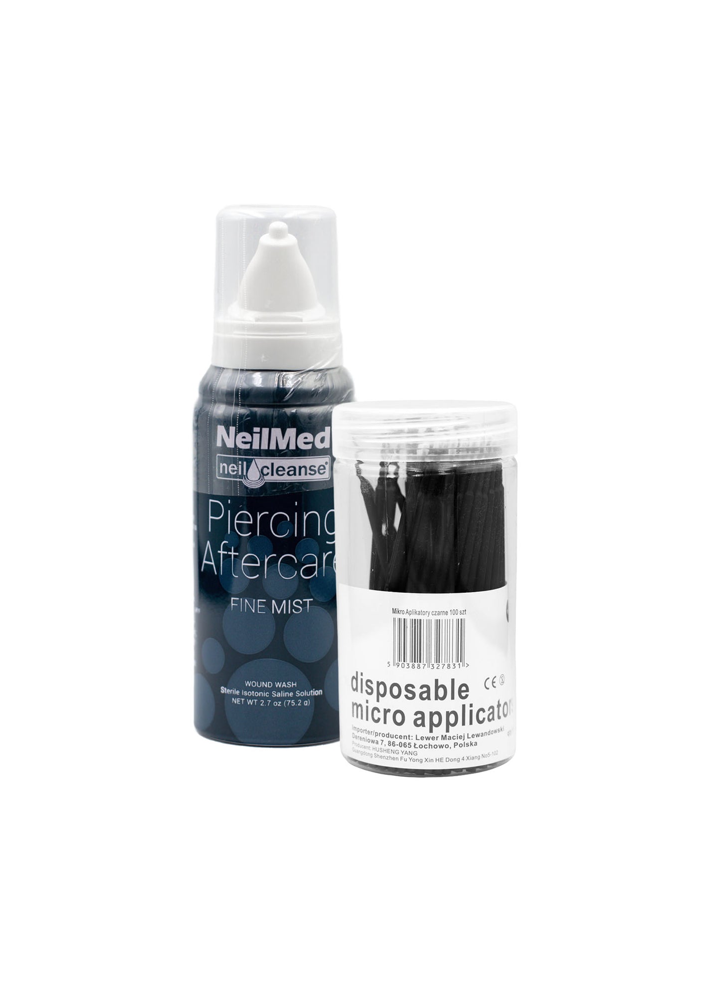 Zestaw do pielęgnacji piercingu NeilMed + mikroaplikatory Microbrush 100 szt.