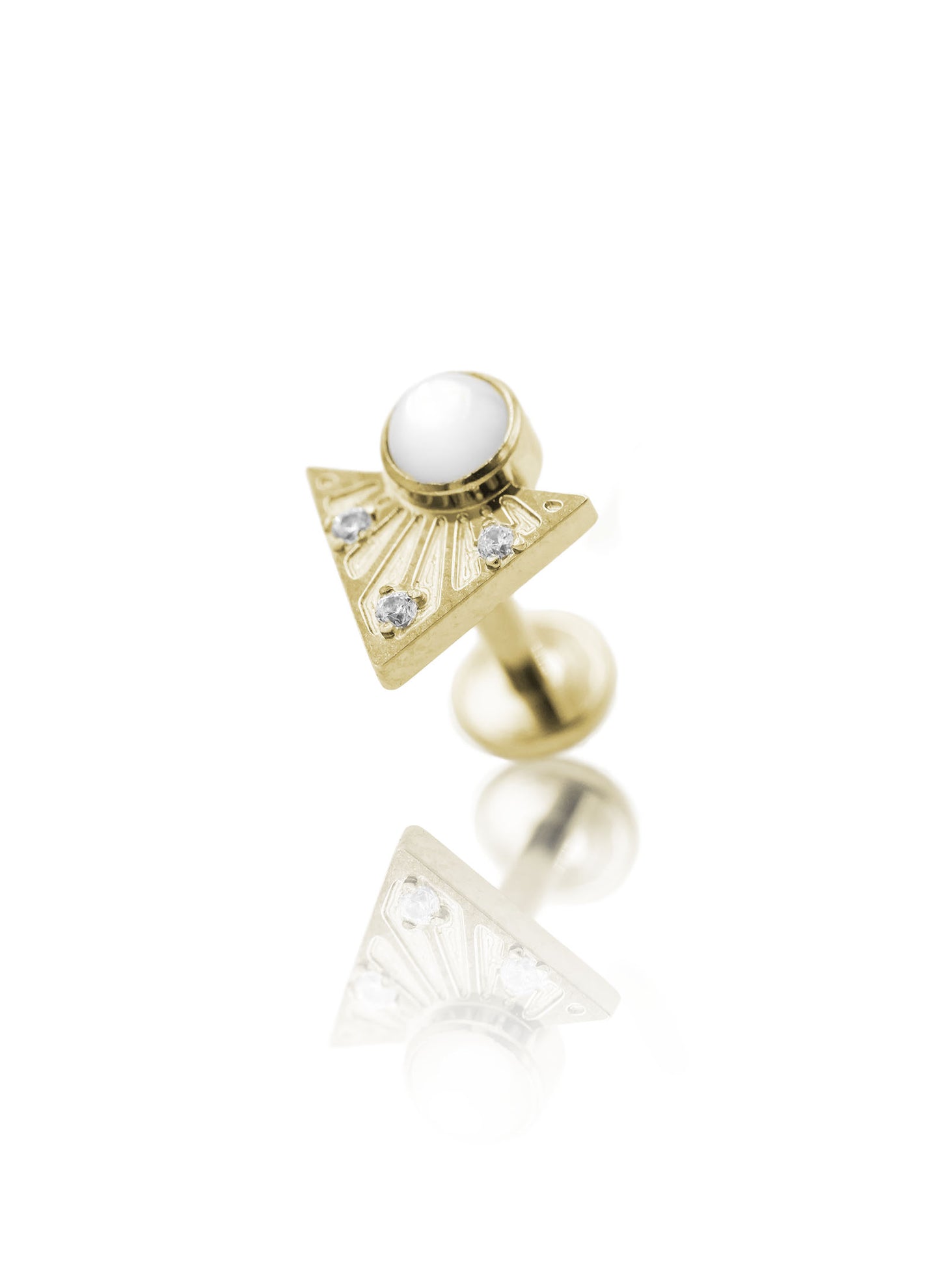 Kolczyk do ucha "Pearl prism" – złoty tytanowy labret z masą perłową i cyrkoniami