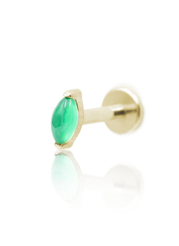Kolczyk do ucha "1 long stone green" -  anodyzowany tytanowy labret w kształcie łezki z z zielonym onyksem