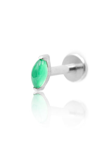 Kolczyk do ucha "1 long stone green" -  tytanowy labret w kształcie łezki z z zielonym onyksem