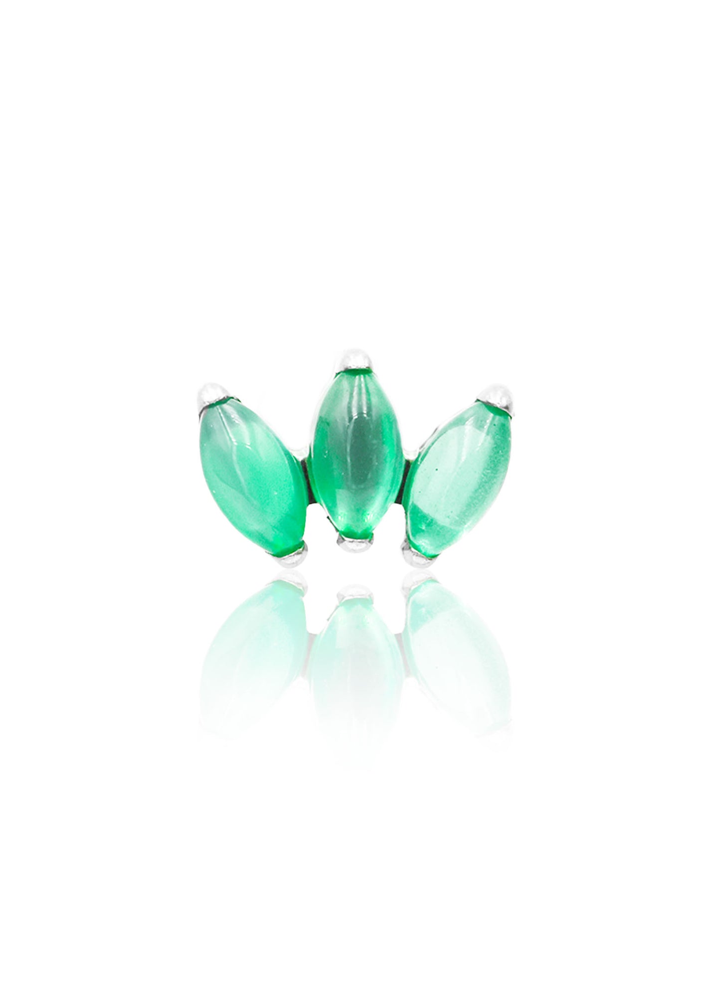Kolczyk do ucha "straight 3 stone green" - tytanowy labret w kształcie potrójnej łezki z zielonym onyksem