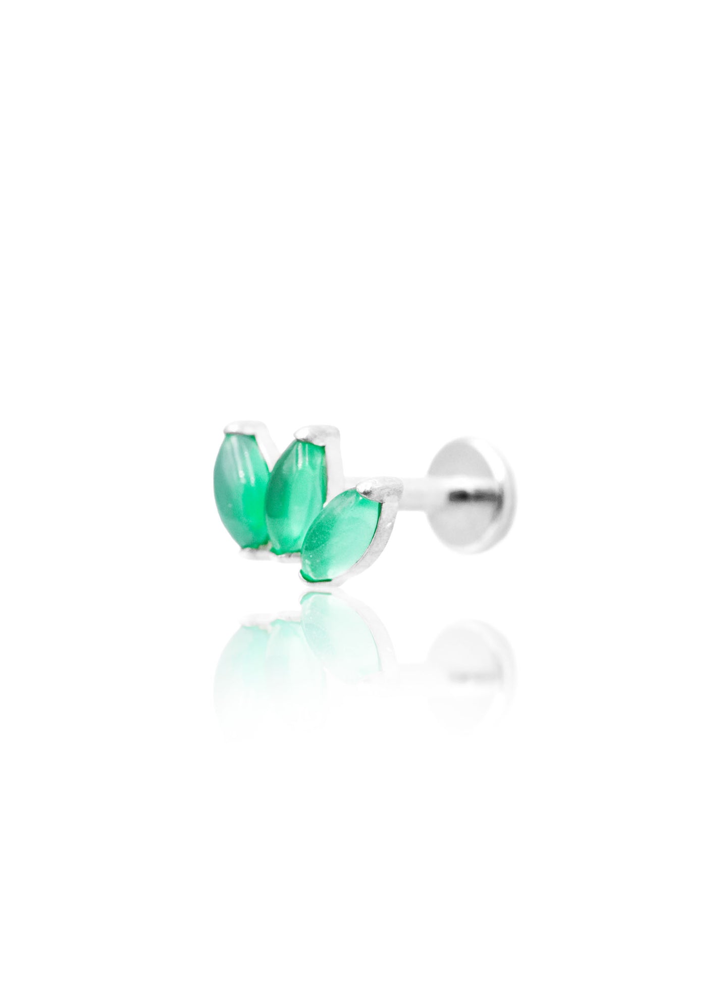 Kolczyk do ucha "straight 3 stone green" - tytanowy labret w kształcie potrójnej łezki z zielonym onyksem