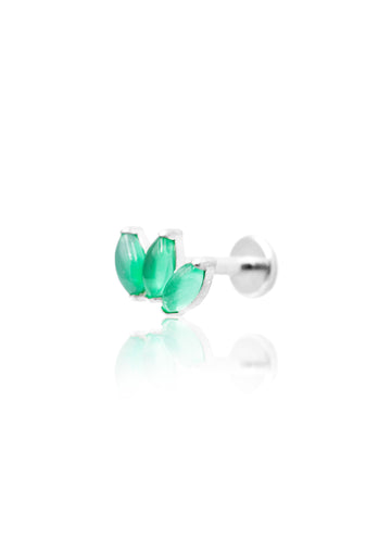 Kolczyk do ucha "straight 3 stone green" - tytanowy labret w kształcie potrójnej łezki z zielonym onyksem
