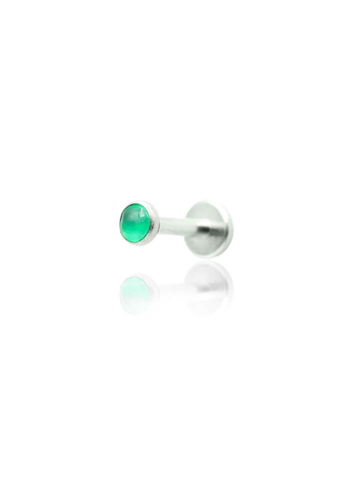 Kolczyk do ucha "1 stone green" - tytanowy labret w kształcie koła z zielonym onyksem