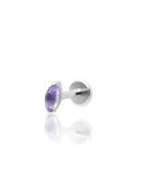 Kolczyk do ucha "1 long stone purple" -  tytanowy labret w kształcie łezki z ametystem