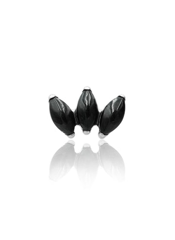 Kolczyk do ucha "straight 3 stone black" - tytanowy labret w kształcie potrójnej łezki z czarnym onyksem