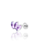 Kolczyk do ucha "straight 3 stone purple" - tytanowy labret w kształcie potrójnej łezki z ametystem