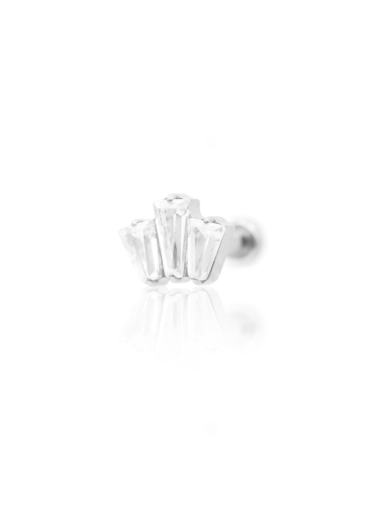 Kolczyk do ucha "Mini crown" - tytanowy labret z trzema podłużnymi cyrkoniami