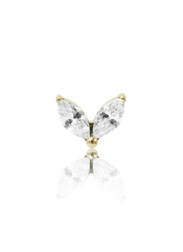 Kolczyk do ucha "Butterfly wings" - złoty tytanowy labret z dwoma cyrkoniami w kształcie łezek