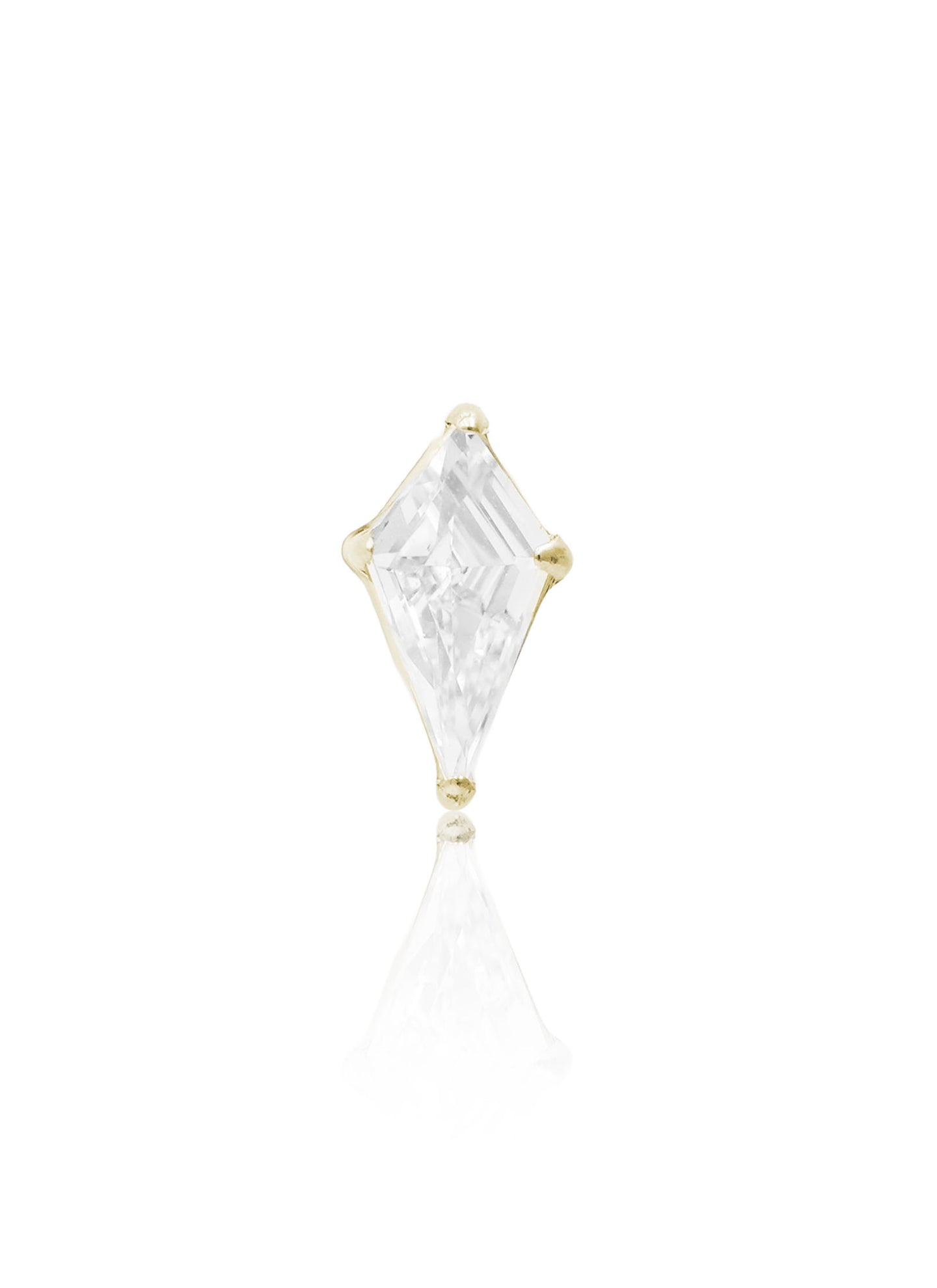 Kolczyk do ucha "Diamond kite" - złoty tytanowy labret z cyrkonią w kształcie rombu