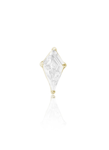 Kolczyk do ucha "Diamond kite" - złoty tytanowy labret z cyrkonią w kształcie rombu