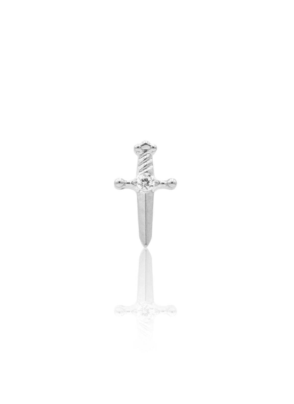 Kolczyk do ucha „Crystal dagger” –  tytanowy labret w kształcie miecza z cyrkonią