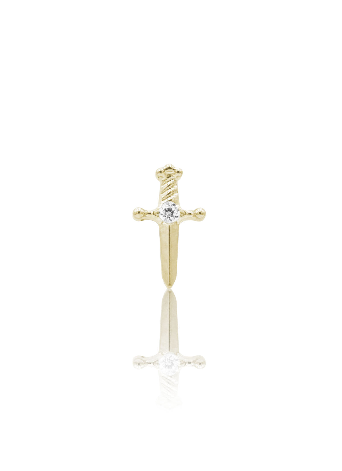 Kolczyk do ucha „Crystal dagger” – złoty tytanowy labret w kształcie miecza z cyrkonią