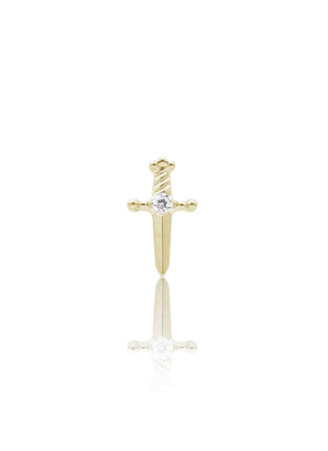 Kolczyk do ucha „Crystal dagger” – złoty tytanowy labret w kształcie miecza z cyrkonią
