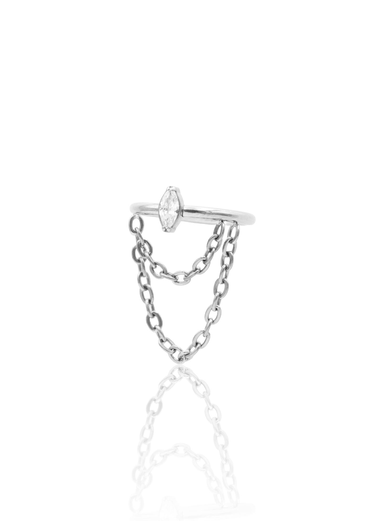 Kolczyk do ucha "Cascade chain" - tytanowy clicker z łańcuszkiem i cyrkonią 8mm