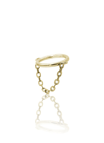 Kolczyk do ucha "Orbit chain" - złoty tytanowy clicker z łańcuszkiem 10mm